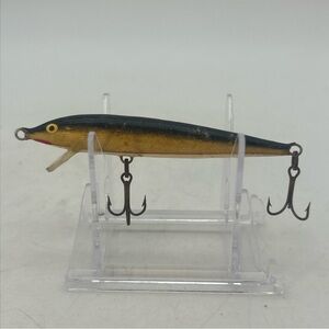 Vtg Original Rapala Floating Minnow Fishing Lure 3-1/4” Body Black Gold Finland